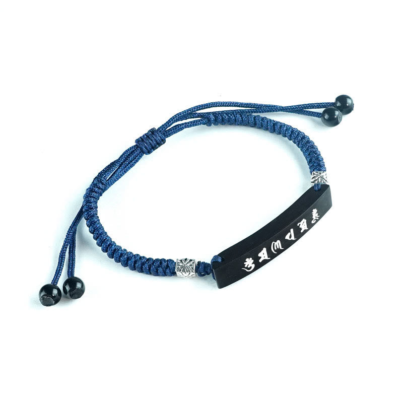 Nimara Ritual Buddhism Six True Words Wood Ebony Wood Silver Inlaid Protection Bracelet