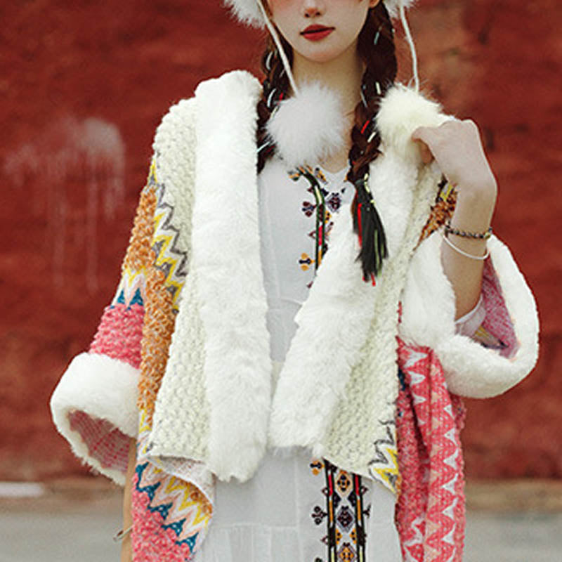 Nimara Ritual Tibetan Multicolored Striped Shawl Winter Cozy Travel Scarf Wrap