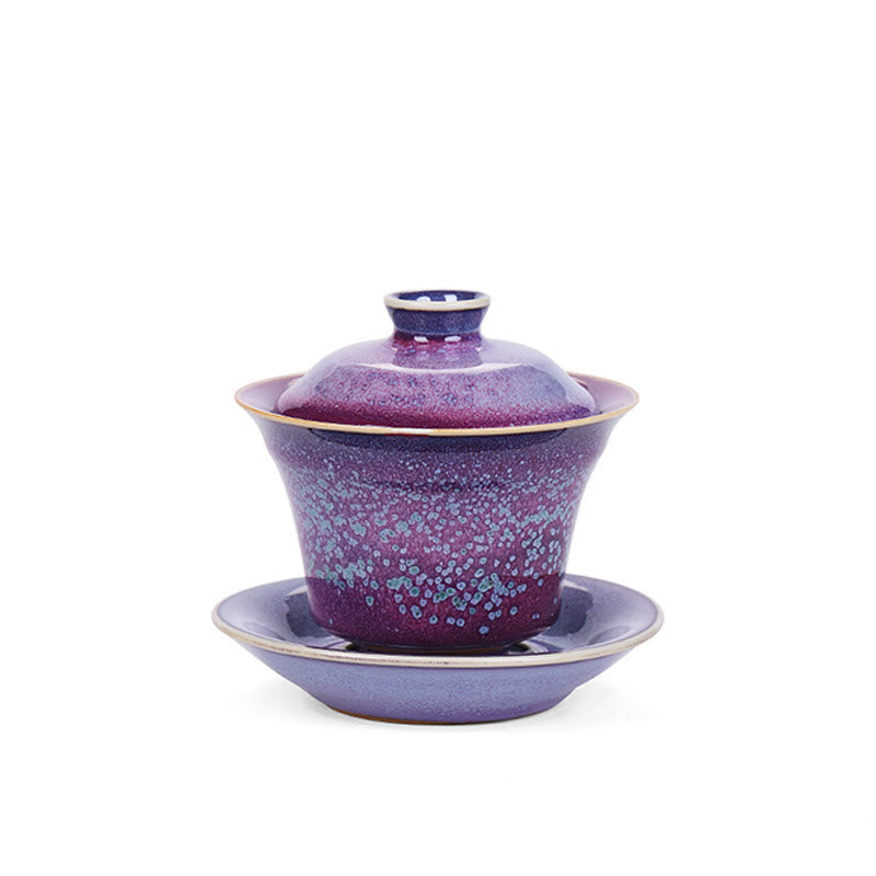 Nimara Ritual Retro Glaze Kiln Change Ceramic Gaiwan Sancai Teacup Kung Fu Tea Cup And Saucer With Lid