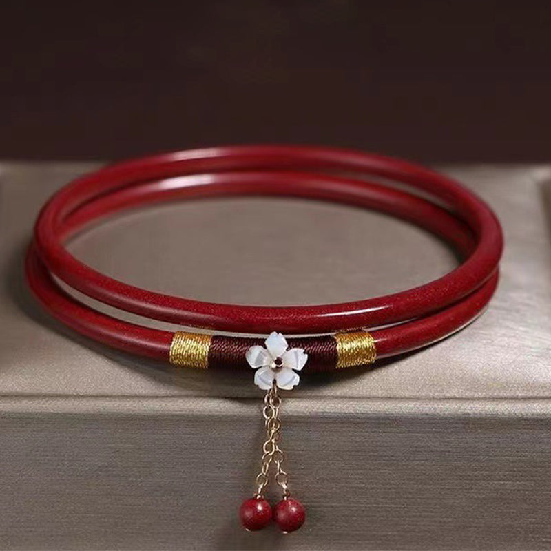 Nimara Ritual 2Pcs Cinnabar Flower Blessing Bangle Charm Bracelet