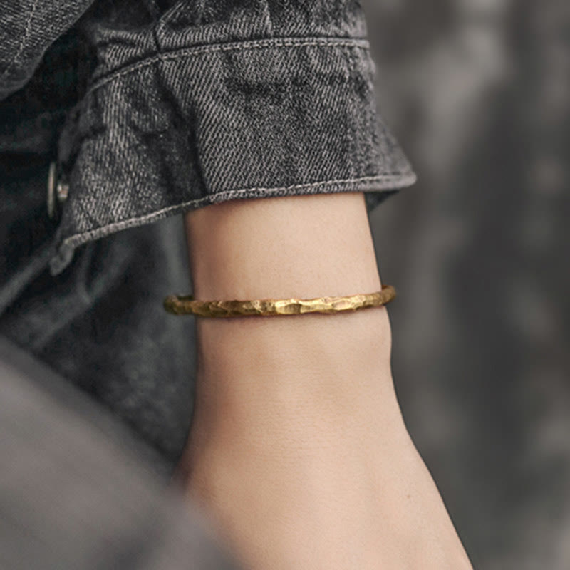 Nimara Ritual Tibetan Bump Texture Copper Luck Cuff Bracelet Bangle
