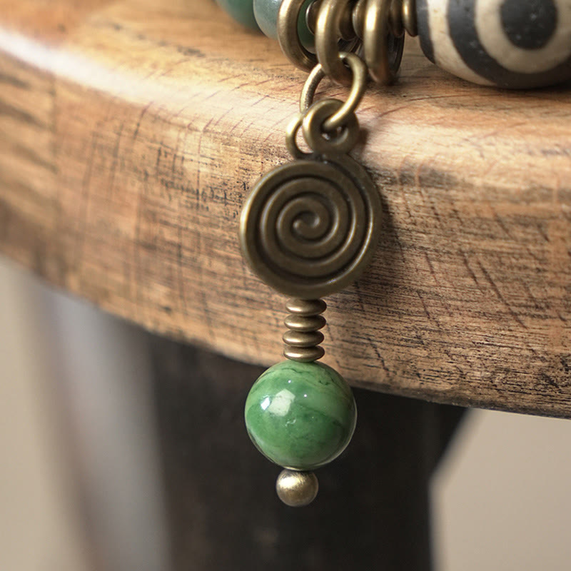 Nimara Ritual Cyan Bodhi Seed Dzi Bead Wisdom Peace Triple Wrap Bracelet
