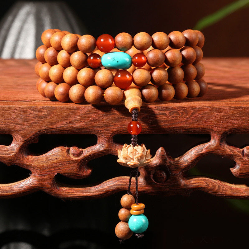 Nimara Ritual Tibetan Sandalwood Lotus Enlightenment Charm Mala Bracelet