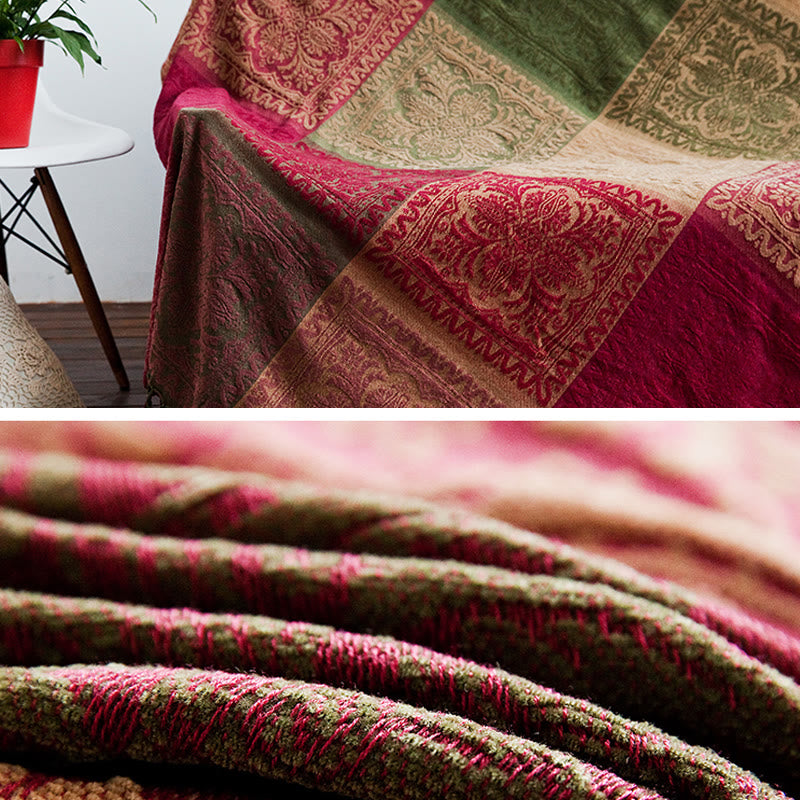 Nimara Ritual Tibetan Multicolored Flower Pattern Hand-Dyed Blanket