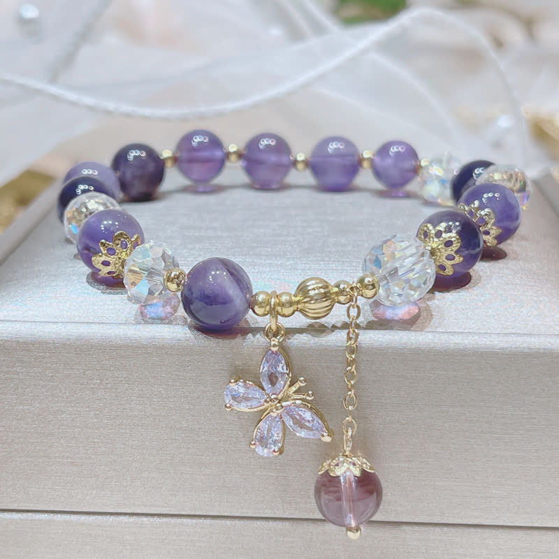 Nimara Ritual Natural Amethyst Crystal Spiritual Butterfly Charm Bracelet