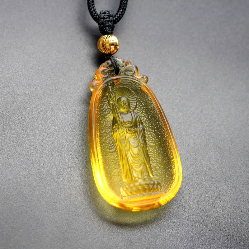 Nimara Ritual Ksitigarbha Buddha Liuli Crystal Serenity Amulet Necklace Pendant