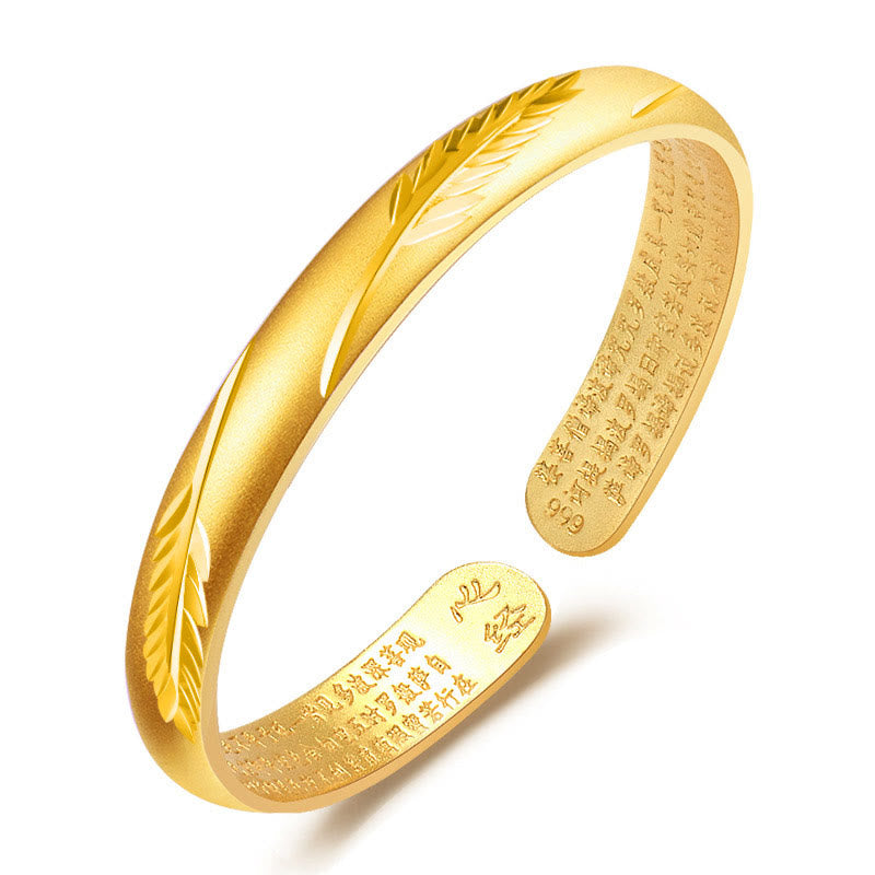 Nimara Ritual Feather Heart Sutra Engraved Pattern Wealth Copper Cuff Bracelet Bangle