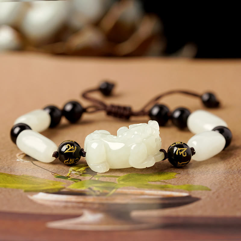 Nimara Ritual Natural Hetian White Jade PiXiu Wealth String Bracelet