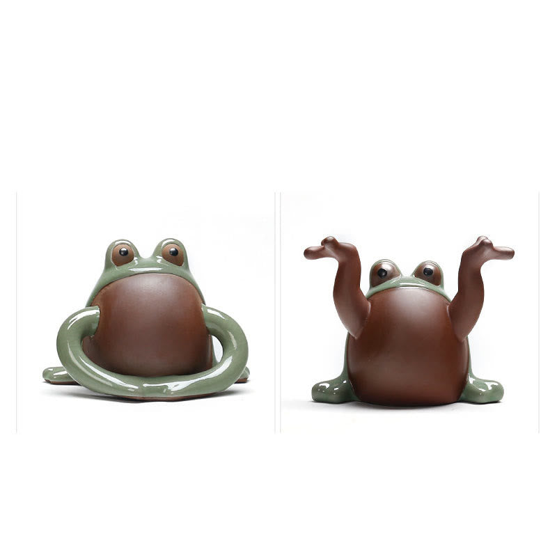 Nimara Ritual FengShui Wealth Lucky Cute Frog Ceramic Tea Pet Figurine Decoration