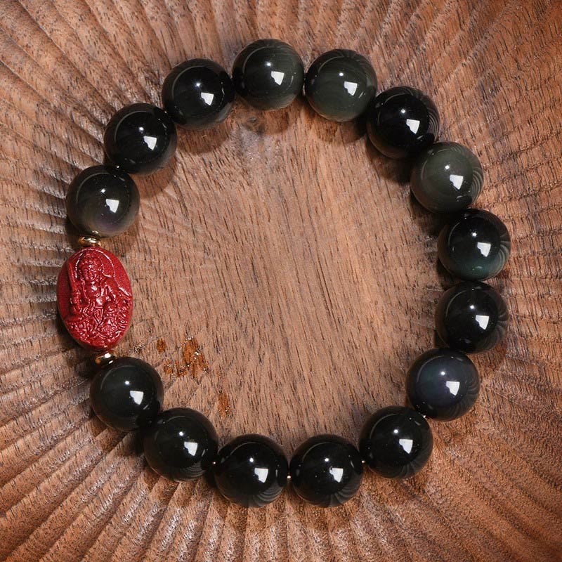 Nimara Ritual Chinese Zodiac Natal Buddha Natural Black Obsidian Cinnabar Purification Bracelet