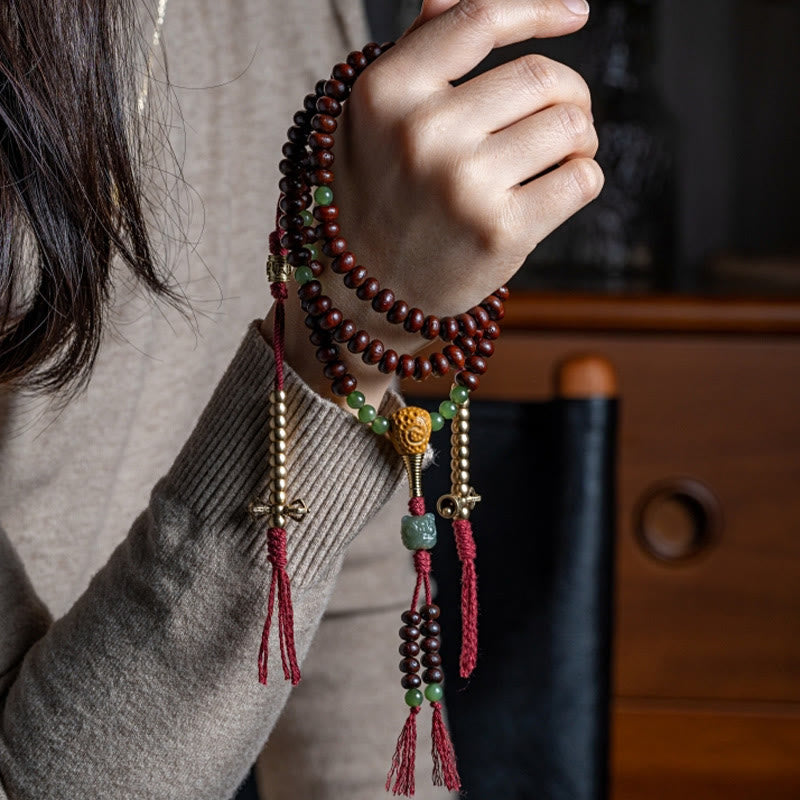 Nimara Ritual Natural Tibet 108 Mala Beads Purple Bodhi Seed Hetian Cyan Jade Copper Dorje Peace Bracelet