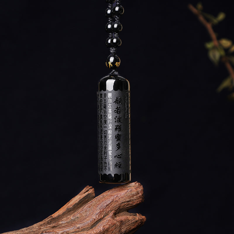 Nimara Ritual Natural Black Obsidian Heart Sutra Purification Necklace Pendant