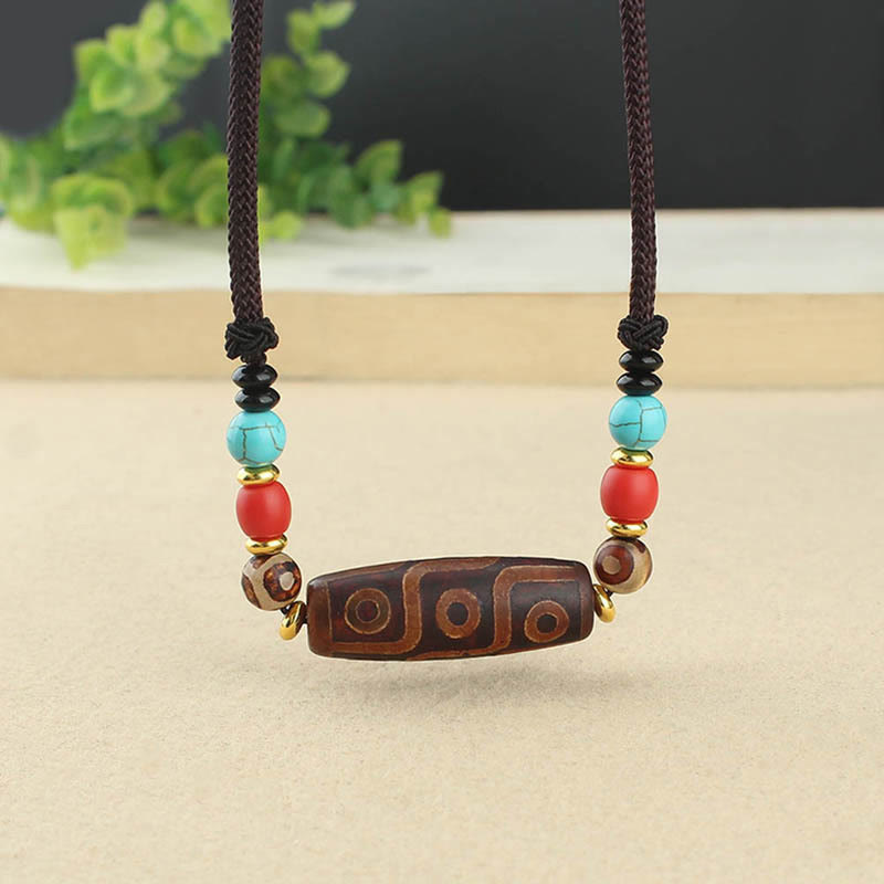 Nimara Ritual Tibetan Nine-Eye Dzi Bead Three-eyed Dzi Bead Protection String Necklaces Pendant