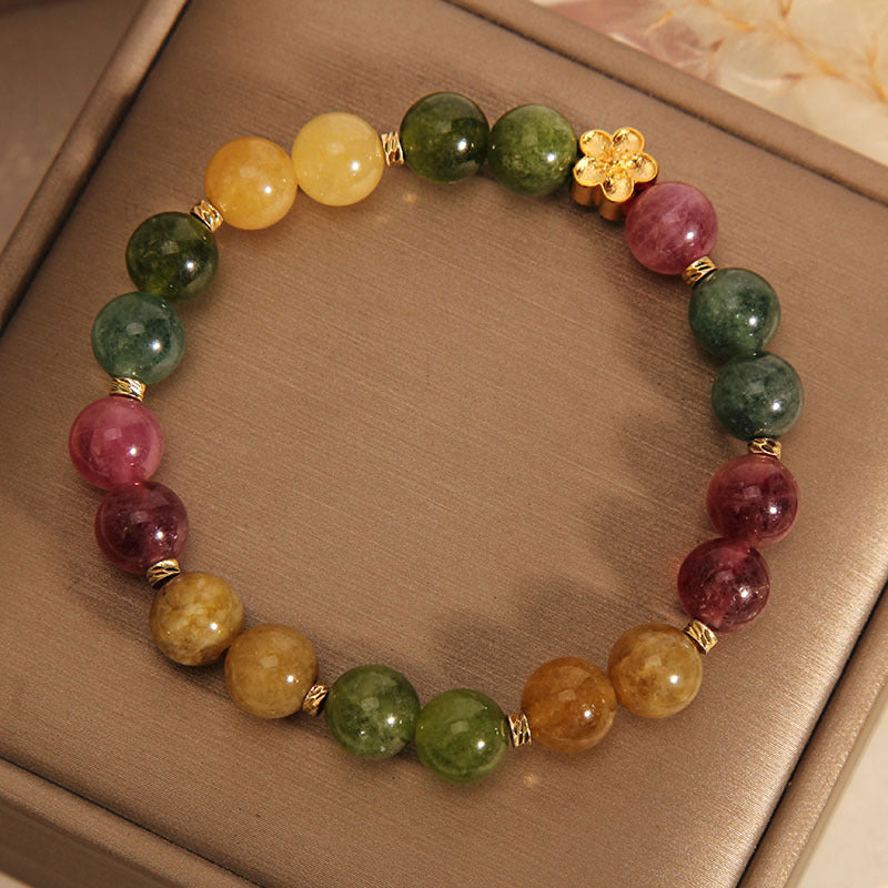 Nimara Ritual Natural Colorful Tourmaline Golden Flower Positive Bracelet
