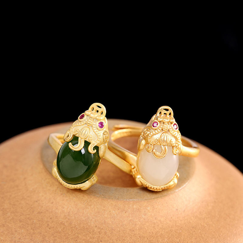 Nimara Ritual 18k Gold-plated Pixiu Jade Wealth Ring