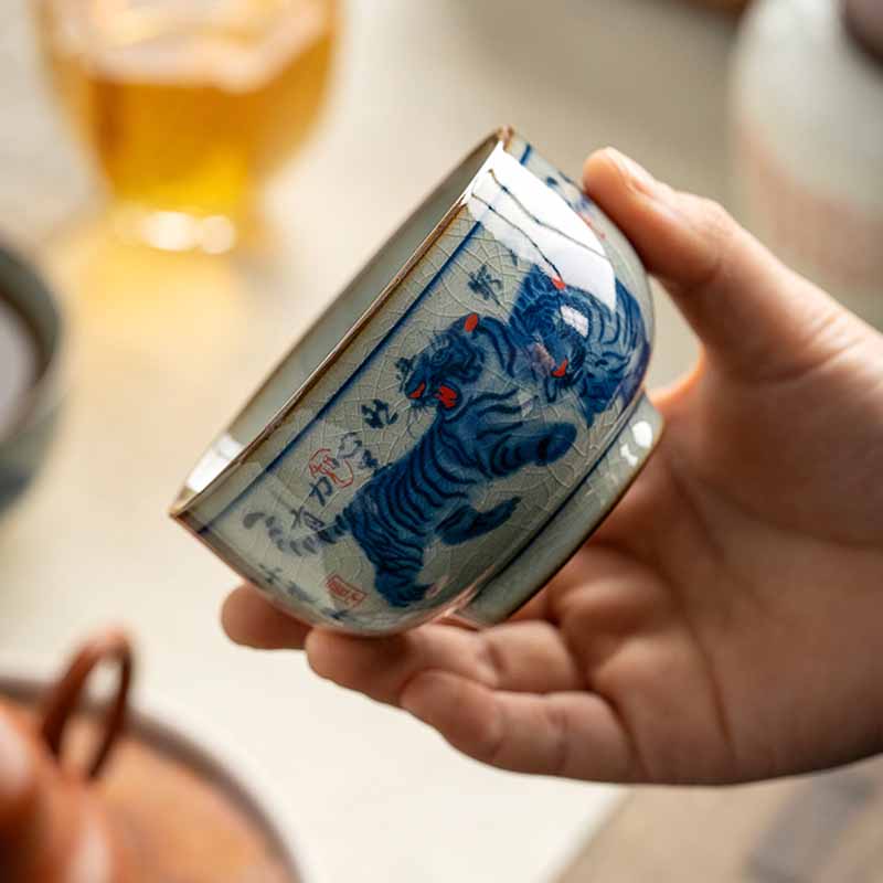 Nimara Ritual Jingdezhen Hand Painted Cute Tiger Ceramic Teacup Kung Fu Tea Cup Bowl 140ml