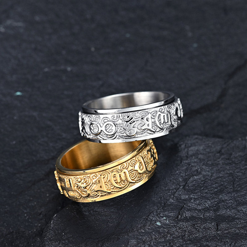 Nimara Ritual Om Mani Padme Hum Balance Calm Titanium Steel Ring