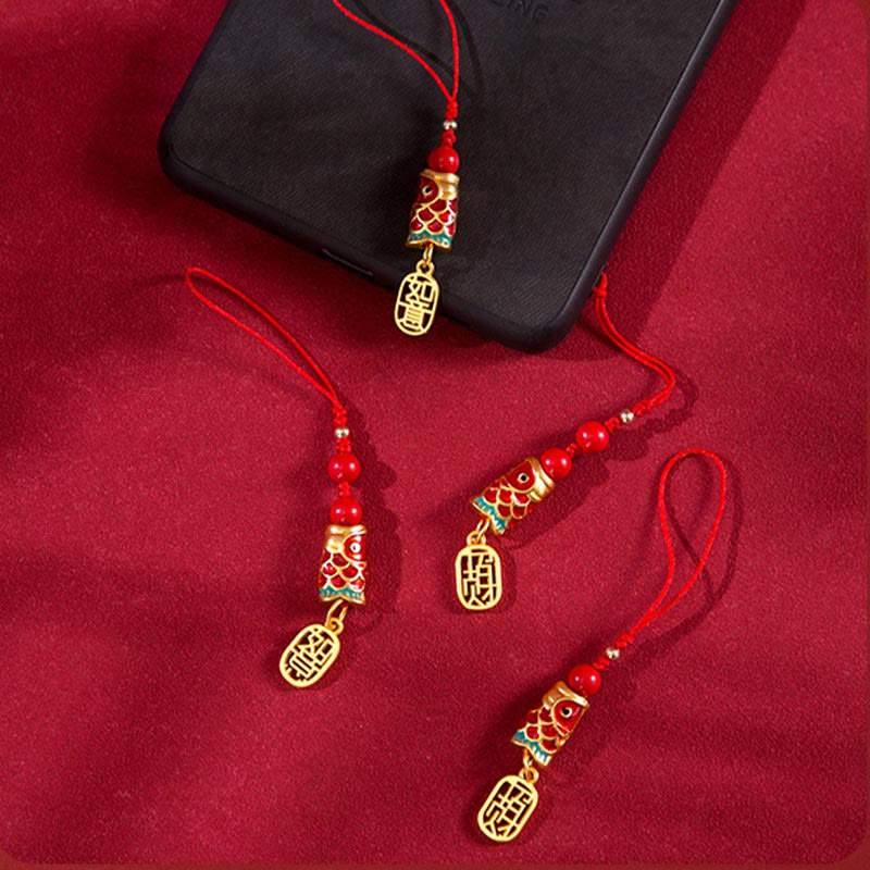 Nimara Ritual Koi Fish Cinnabar Attracting Wealth Wish Ruyi Charm Luck Phone Hanging Decoration