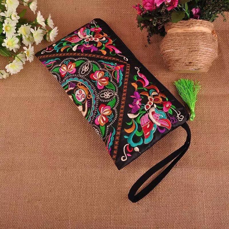 Nimara Ritual Dragon Butterfly Cosmos Flower Embroidery Wallet Shopping Purse