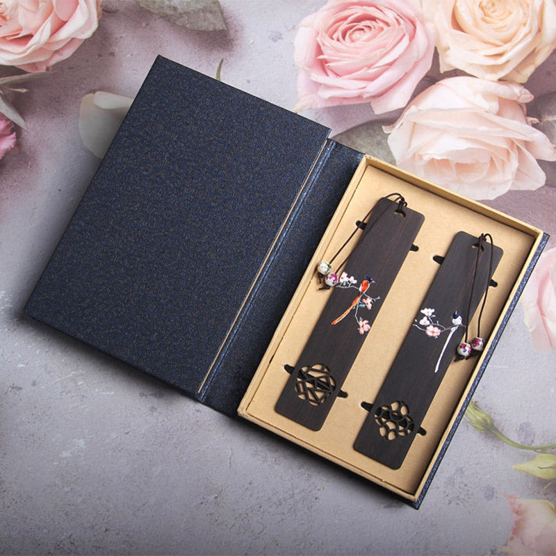 Nimara Ritual Oriole Bird Flower Ebony Wood Bookmarks With Gift Box