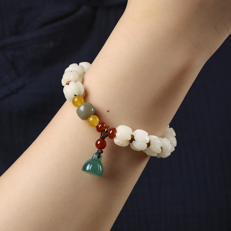 Nimara Ritual Natural Bodhi Seed Red Agate Bodhi Calm Harmony Engraved Pumpkin Bead Lotus Bracelet