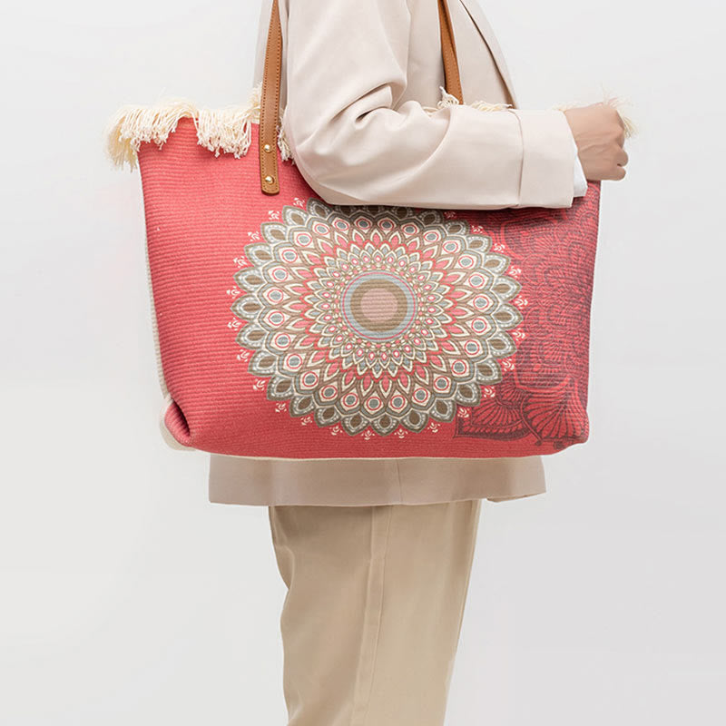 Nimara Ritual Large Capacity Dreamcatcher Mandala Tassel Canvas Tote Shoulder Bag