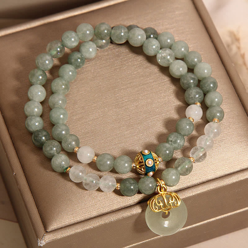 Nimara Ritual Green Aventurine Peace Buckle Charm Luck Double Wrap Bracelet