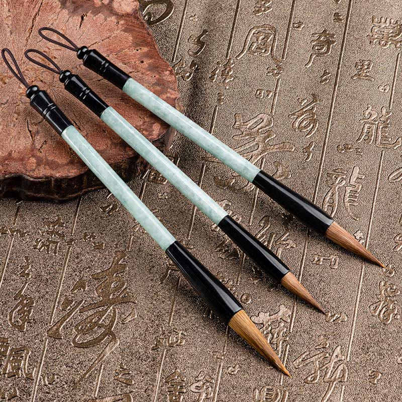 Nimara Ritual Natural Jade Luck Chinese Calligraphy Brush Pen Chinese Writing Brush With Gift Box