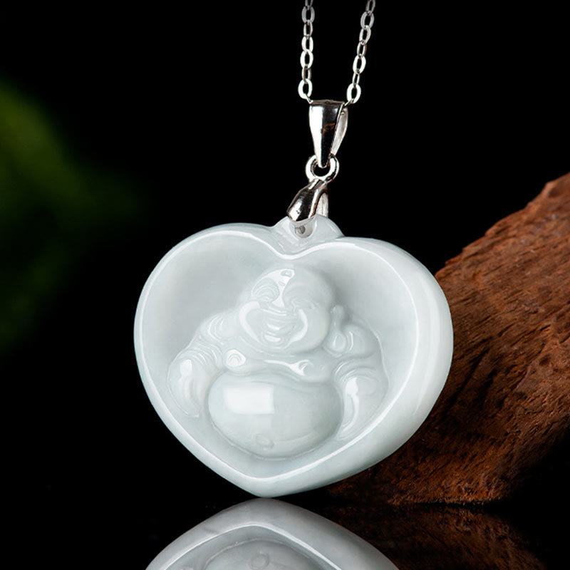 Nimara Ritual Laughing Buddha White Jade Luck Blessing Titanium Steel Chain Necklace Pendant