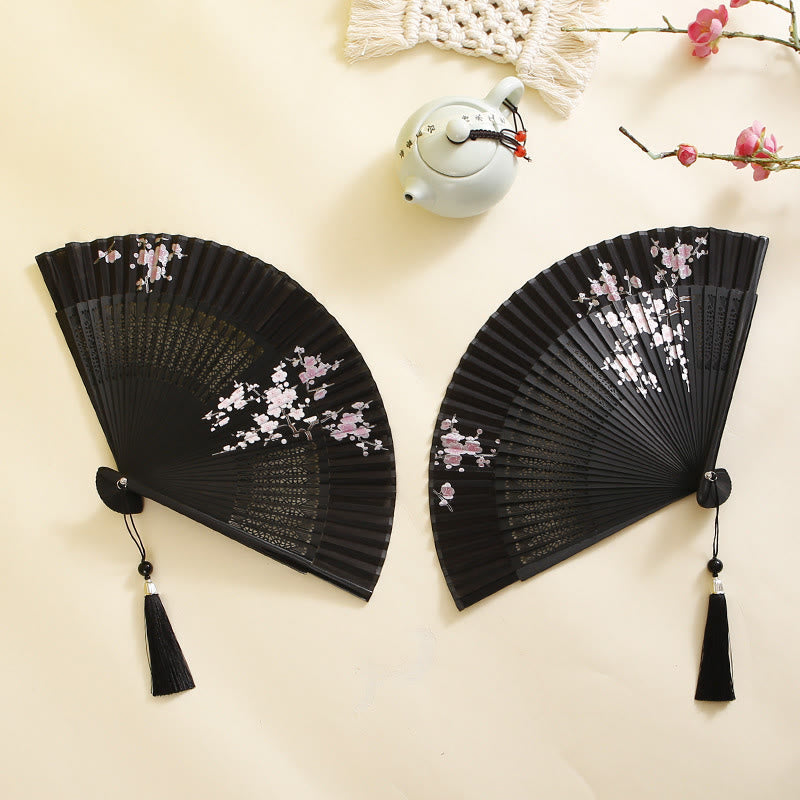 Nimara Ritual Hibiscus Flower Plum Blossom Handheld Bamboo Folding Fan