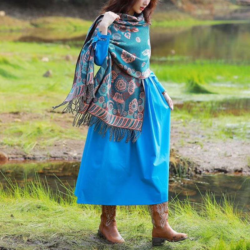 Nimara Ritual Tibetan Flower Floral Leaves Pattern Design Shawl Cozy Travel Scarf Wrap