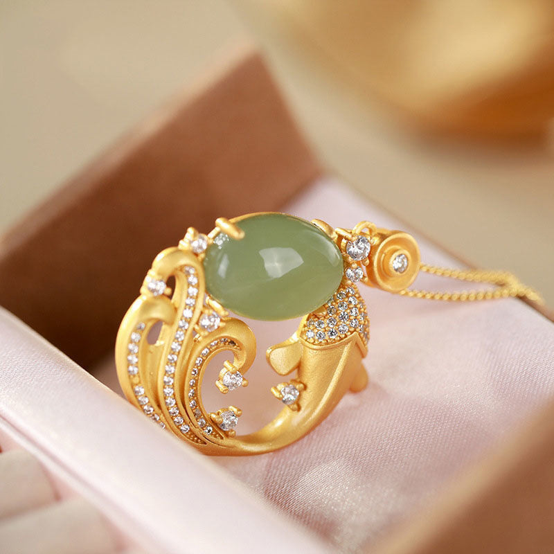 Nimara Ritual Cyan Jade Koi Fish Healing Calm Necklace Pendant