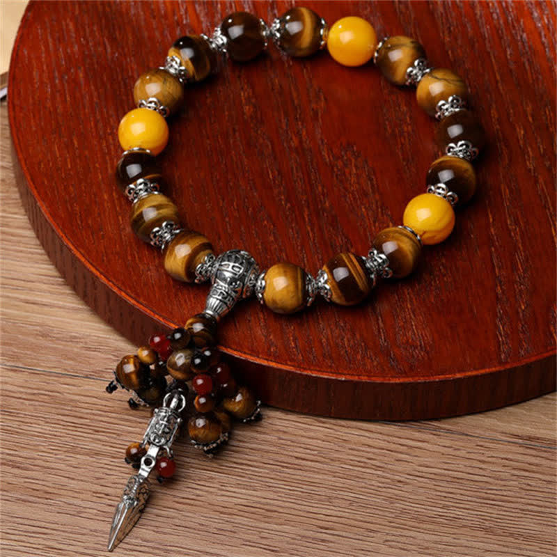 Nimara Ritual Natural Tiger Eye Red Agate Dragon Vein Agate Stone Vajra Dorje Power Healing Bracelet Car Decoration