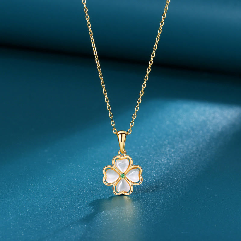 Nimara Ritual 925 Sterling Silver Four Leaf Clover Chrysoberyl Cat Eye Love Necklace Pendant