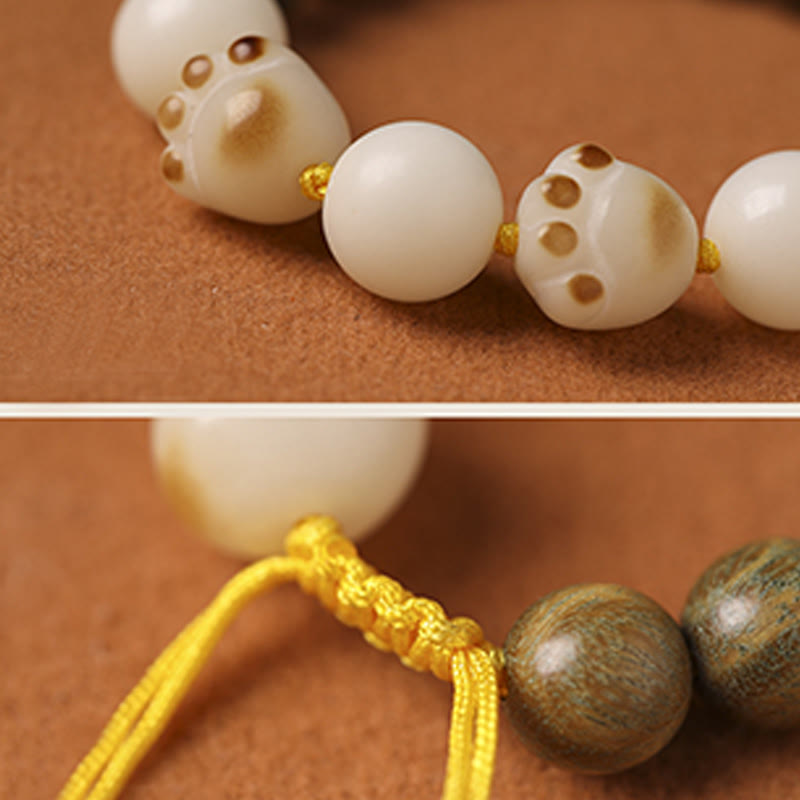 Nimara Ritual Natural Green Sandalwood Bodhi Seed Cat Paw Claw Cure Bracelet