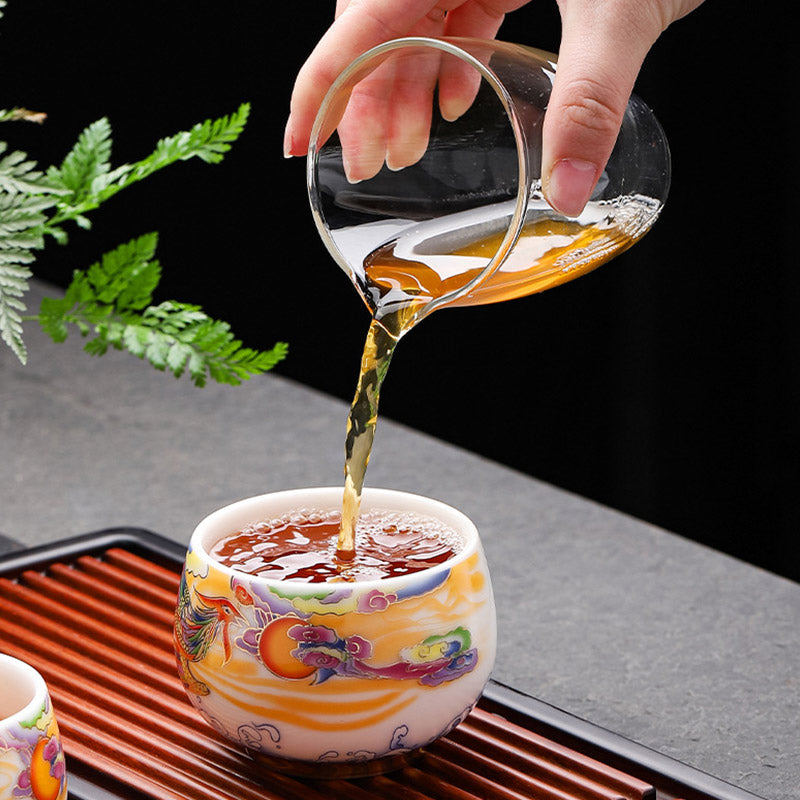 Nimara Ritual Dragon Phoenix Auspicious Clouds Sun Ocean Waves Ceramic Teacup Kung Fu Tea Cup