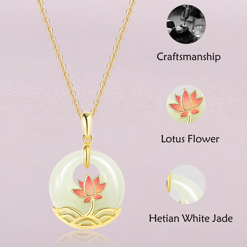 Nimara Ritual 925 Sterling Silver Hetian White Jade Lotus Flower Blessing Necklace Pendant