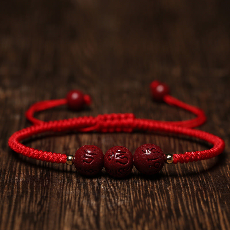 Nimara Ritual Handmade Cinnabar Om Mani Padme Hum Engraved Beads Blessing Braided Bracelet
