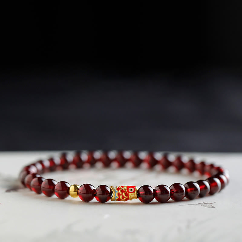 Nimara Ritual 999 Gold Koi Fish Natural Garnet Protection Bracelet