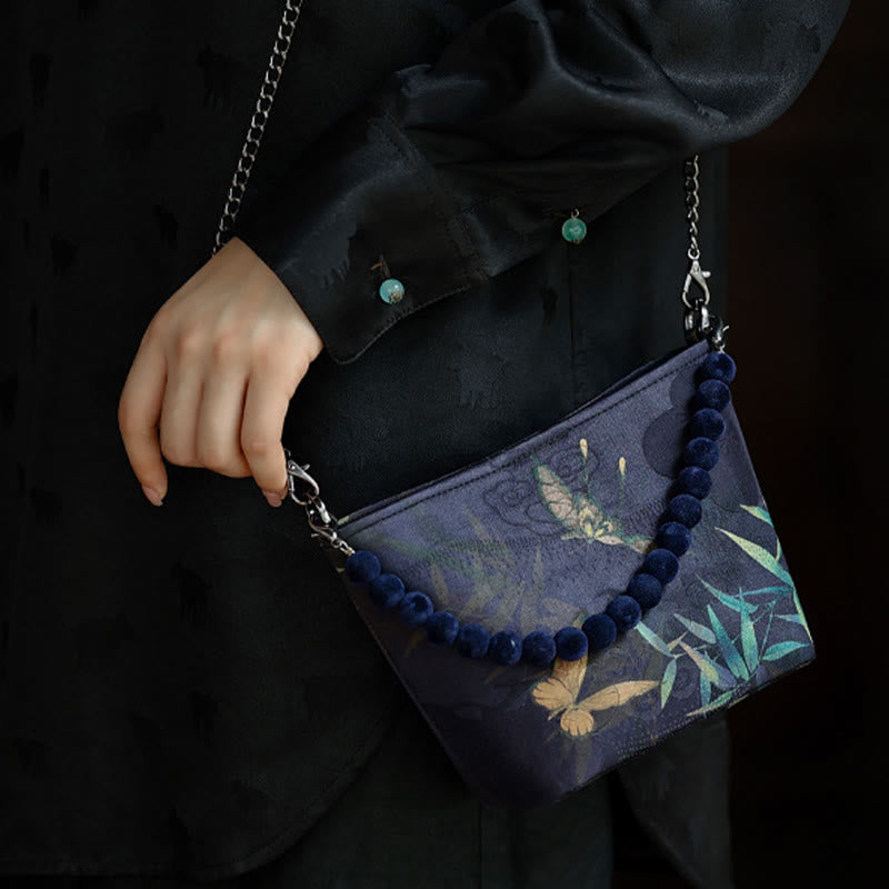 Nimara Ritual Small Bamboo Leaves Butterfly Peony Flowers Magpie Metal Chain Crossbody Bag Shoulder Bag Handbag