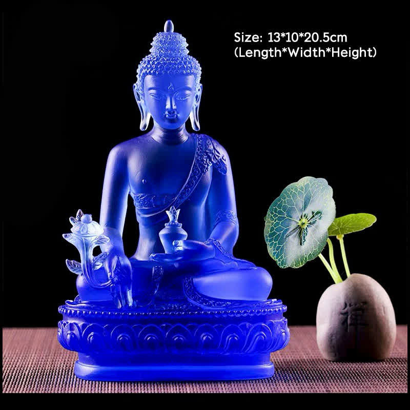 Nimara Ritual Medicine Buddha Handmade Liuli Crystal Art Piece Compassion Statue Home Office Offering Decoration
