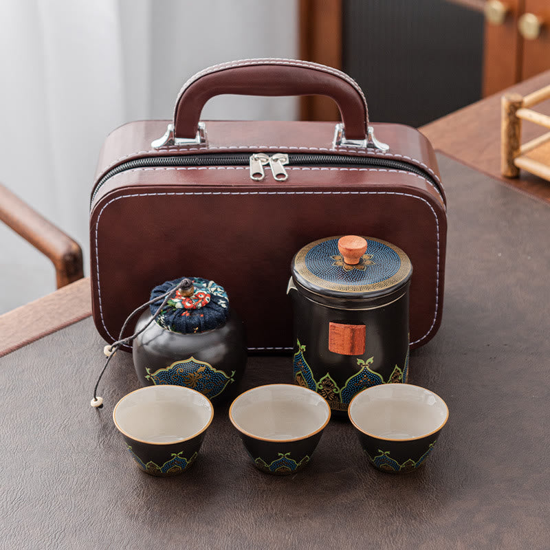 Nimara Ritual Flower Chinese Gongfu Ceramic Teapot Portable Outdoor Travel Tea Set Bag