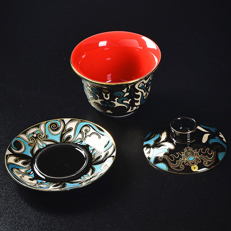 Nimara Ritual Peking Opera Mask Pattern Ceramic Gaiwan Sancai Teacup Kung Fu Tea Cup And Saucer With Lid Teapot