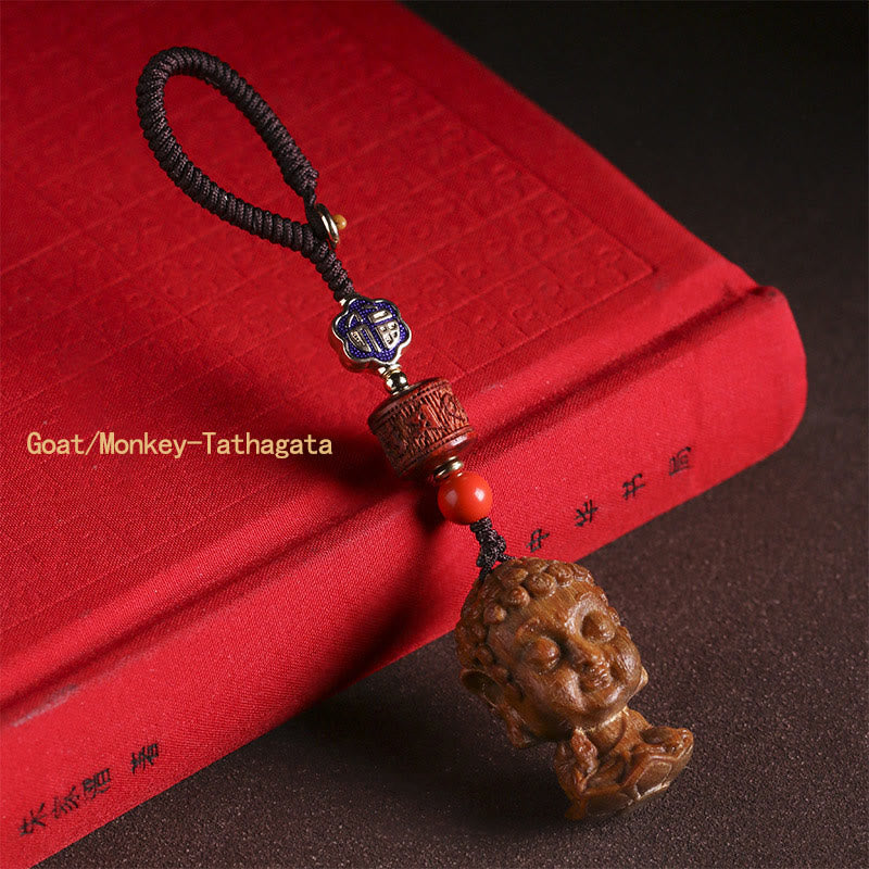 Nimara Ritual Chinese Zodiac Natal Buddha Green Sandalwood Om Mani Padme Hum Peace Key Chain