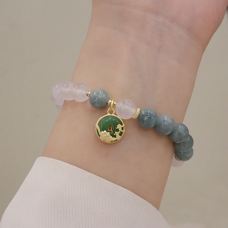 Nimara Ritual White Agate Jade Lotus Flower Peace Buckle Protection Bracelet