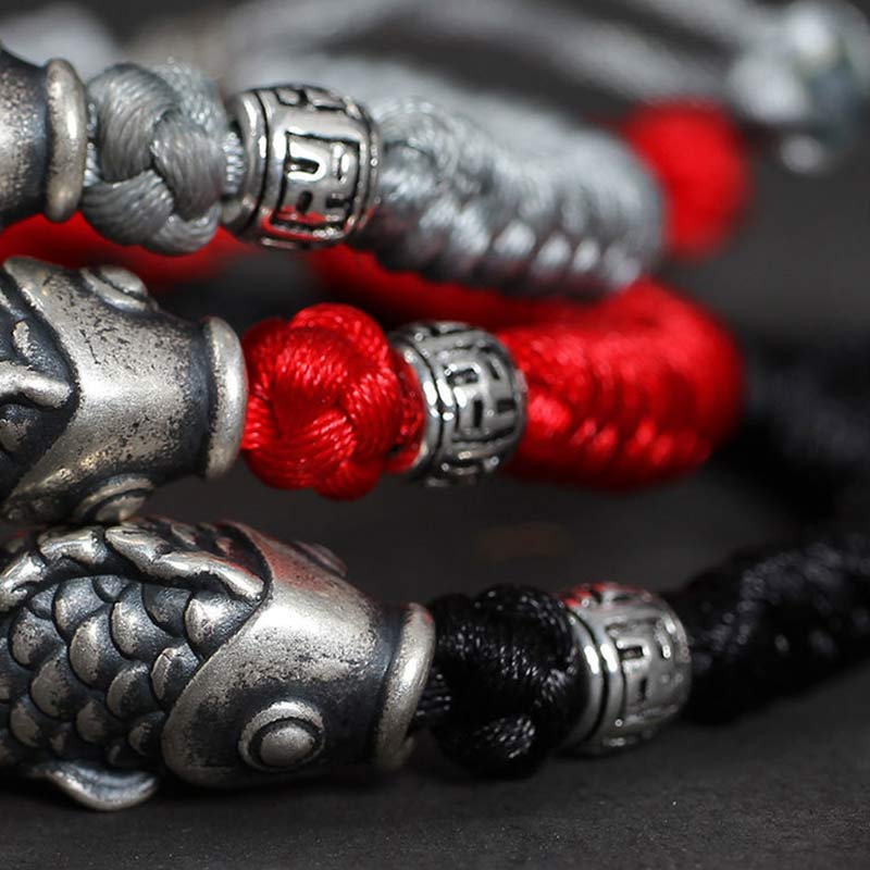 Nimara Ritual Silver Luck Koi Fish Braided String Bracelet