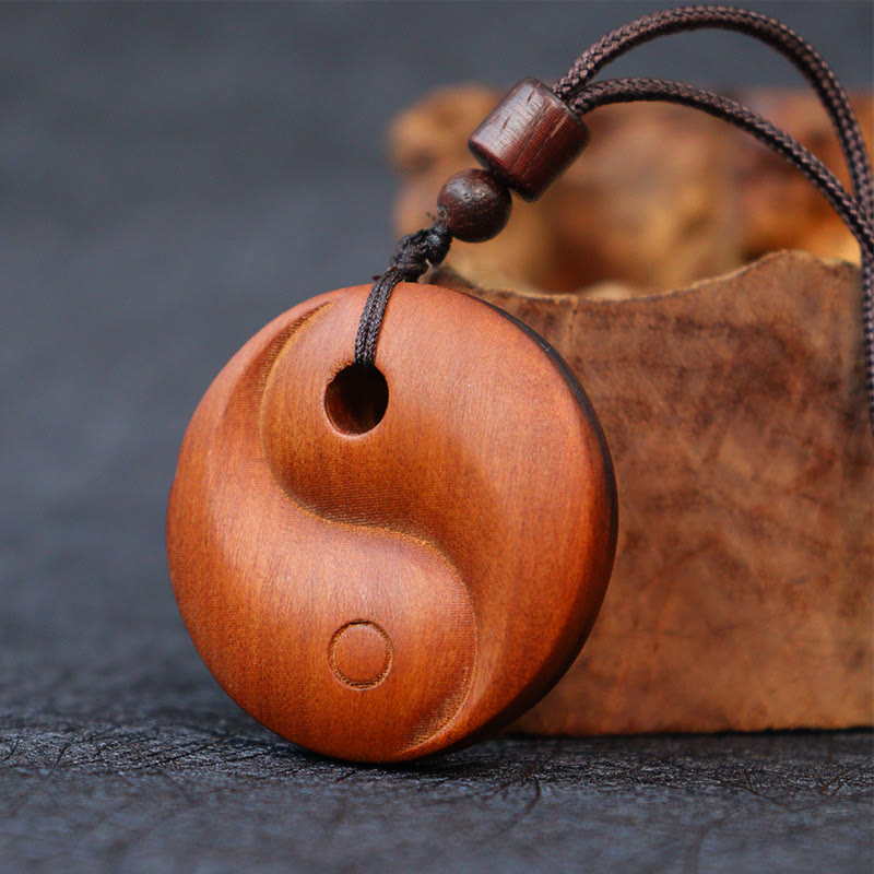Nimara Ritual Lightning Struck Jujube Wood Yin Yang Luck Protection Necklace Pendant