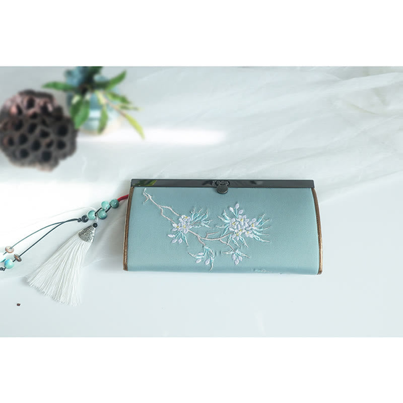 Nimara Ritual Flower Plum Peach Blossom Bamboo Double-sided Embroidery Large Capacity Cash Holder Wallet Shopping Purse
