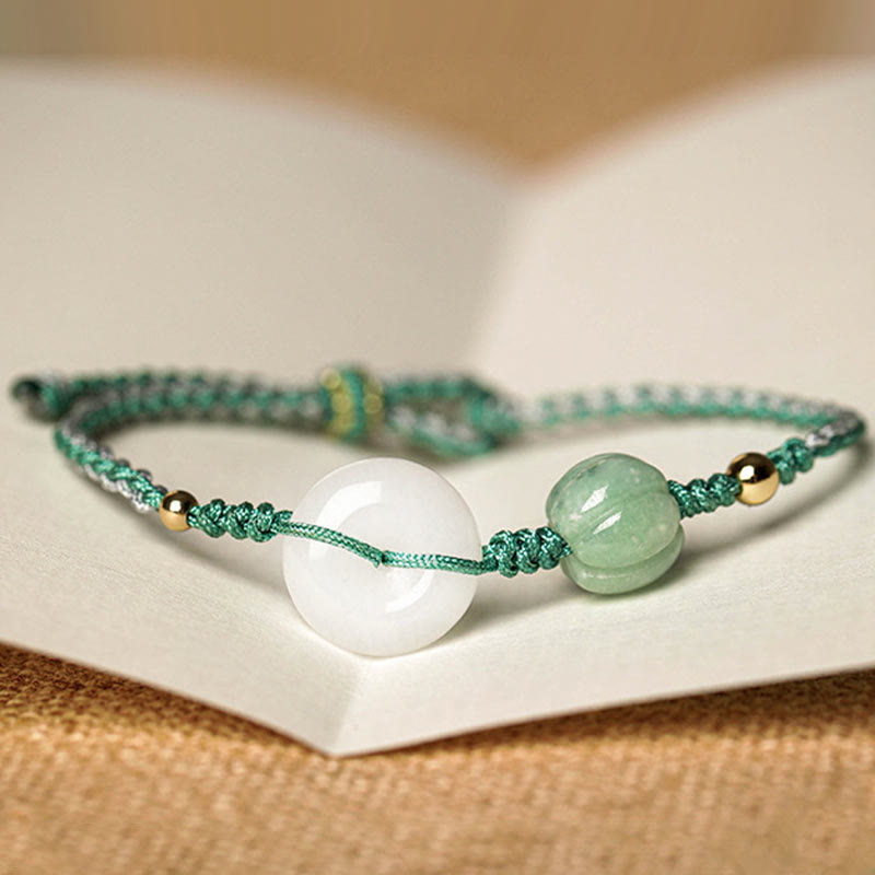 Nimara Ritual White Jade Peace Buckle Pumpkin Bead Luck Blessing Braided Bracelet