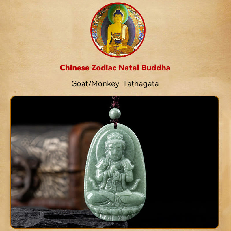 Nimara Ritual Chinese Zodiac Natal Buddha Natural Jade Wealth Prosperity Necklace Pendant